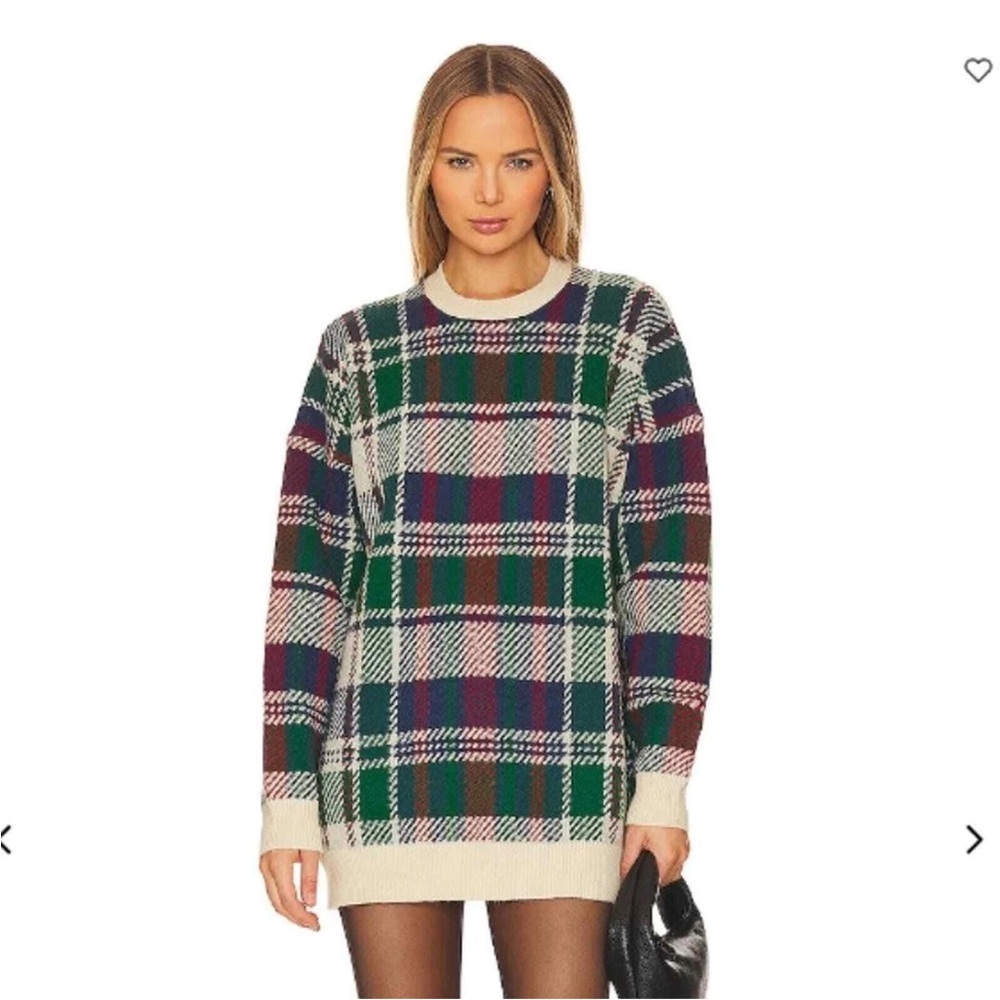 Show Me Your MuMu Plaid Crew Neck Sweater - Green, Purple, Cream